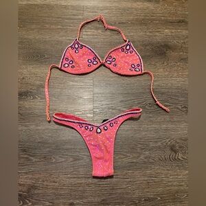 Crystalini Bikini Pink and Purple Beaded Bikini Set